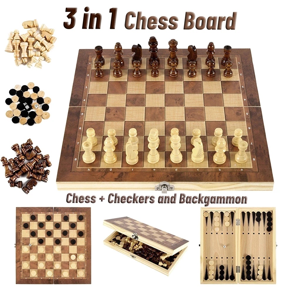 Board Game Operation - Set Catur, Backgammon, dan Checker Kayu